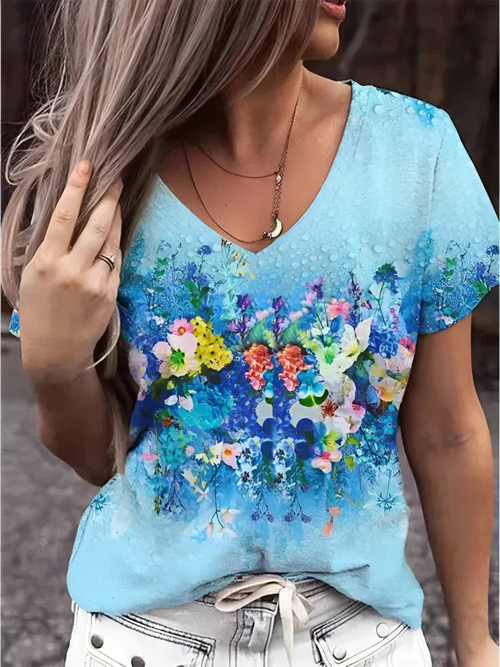 Zosia - T-Shirt mit V-Ausschnitt und Blumendruck