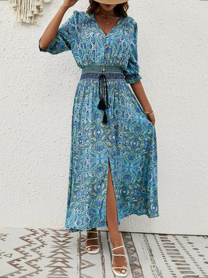 Aisah - Bedrucktes Kleid mit V-Ausschnitt