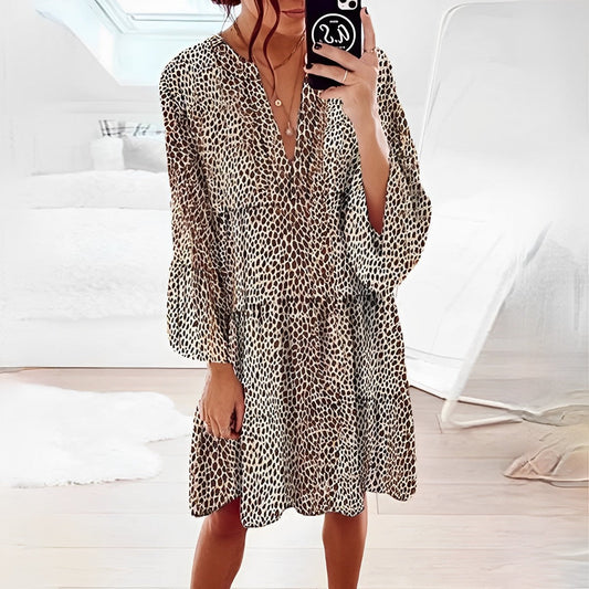 MAREN - Leopard Print Knielanges Kleid