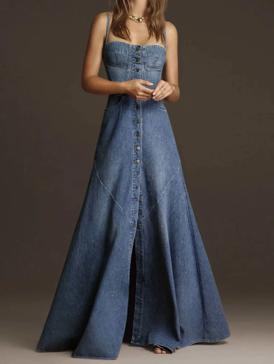 Diane - Denim Tank Vintage Kleid mit quadratischem Kragen