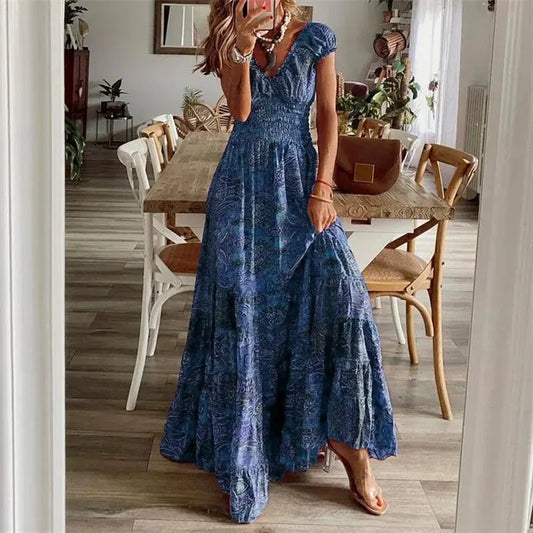 Adeline - Taillenbetontes langes Kleid im Bohemian Style