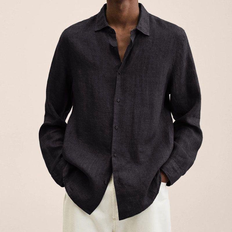 ENZO - Herrenhemd mit Revers aus Baumwolle und Leinen