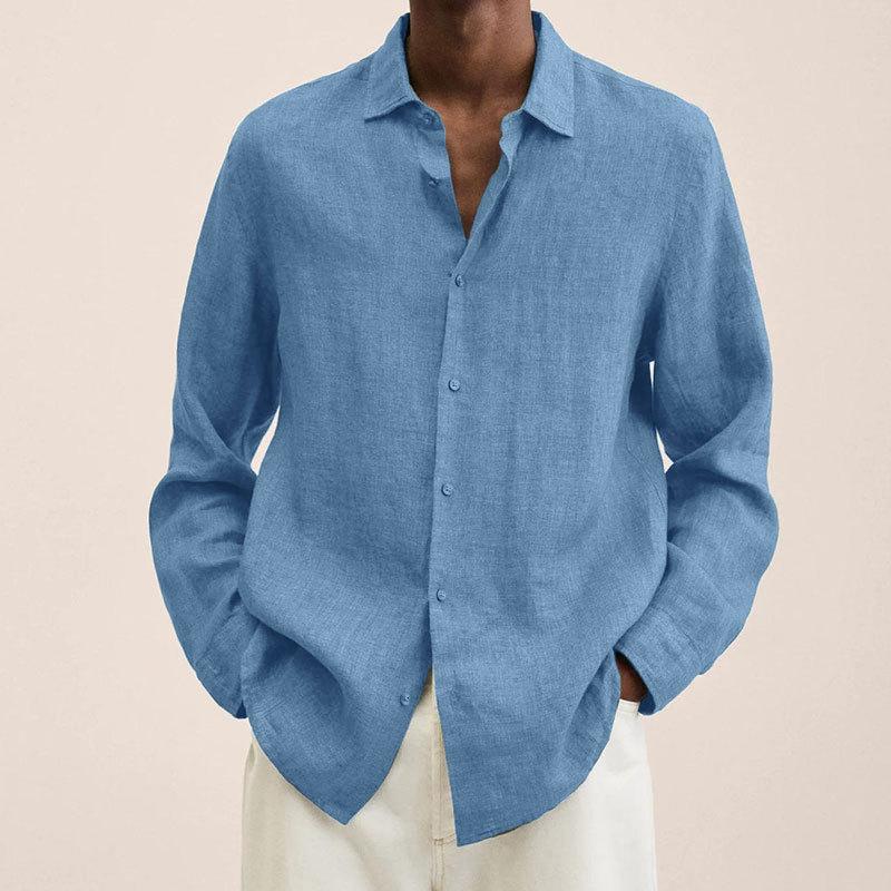 ENZO - Herrenhemd mit Revers aus Baumwolle und Leinen